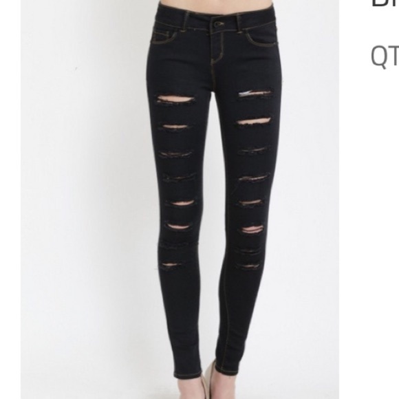 O & TB Denim - Black Distressed Skinny Jeans Holes